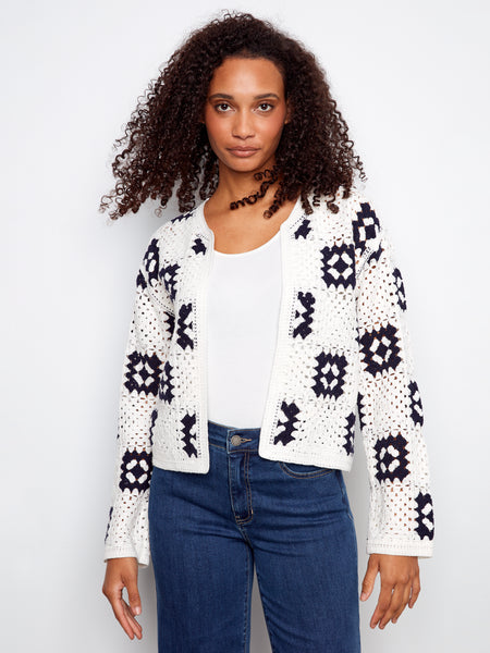 CHARLIE B C2951 SQUARE CROCHET CARDIGAN
