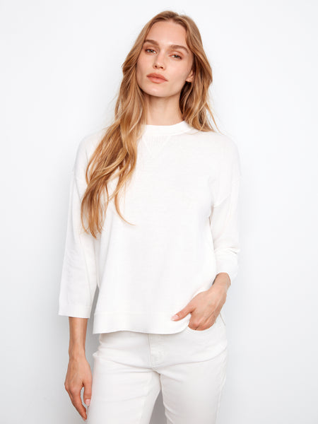CHARLIE B C2964 3/4 SLEEVE SWEATER WITH CURVED HEM