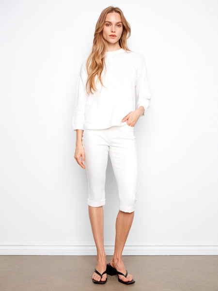 CHARLIE B C2964 3/4 SLEEVE SWEATER WITH CURVED HEM