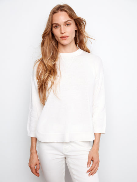 CHARLIE B C2964 3/4 SLEEVE SWEATER WITH CURVED HEM