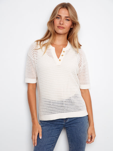 CHARLIE B C2973 ELBOW SLEEVE ALL OVER CROCHET SWEATER