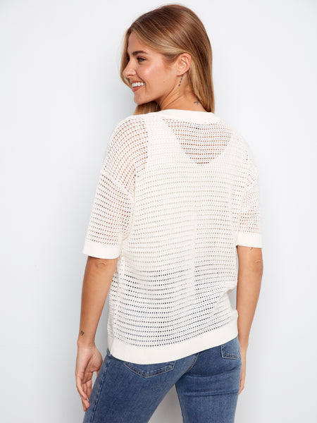 CHARLIE B C2973 ELBOW SLEEVE ALL OVER CROCHET SWEATER