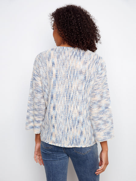 CHARLIE B C2983 3/4 SLEEVE DROP SHOULDER V-NECK SWEATER