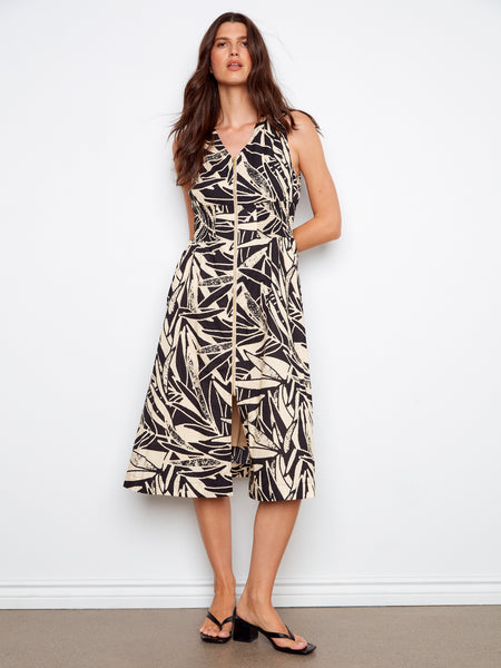 CHARLIE B C3227P COTTON VOILE PRINTED FRONT ZIP MAXI DRESS