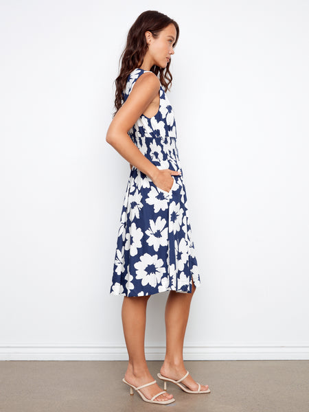 CHARLIE B C3242P  COTTON VOILE PRINTED FRONT ZIP KNEE LENGTH DRESS