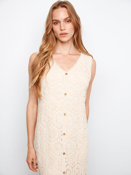 CHARLIE B C3243 CROCHET SLEEVELESS MIDI DRESS