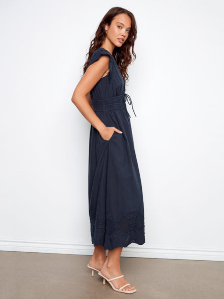 CHARLIE B C3251 V-NECK ELASTIC WAIST DRESS AND RUFFLE CAP SLEEVE