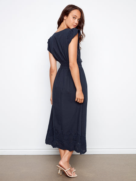 CHARLIE B C3251 V-NECK ELASTIC WAIST DRESS AND RUFFLE CAP SLEEVE