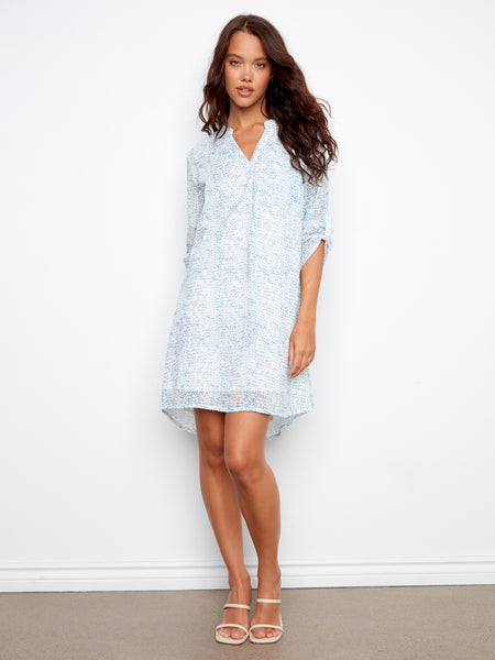 CHARLIE B C3253 3/4 SLEEVE HENLEY DRESS - 2 COLOURS