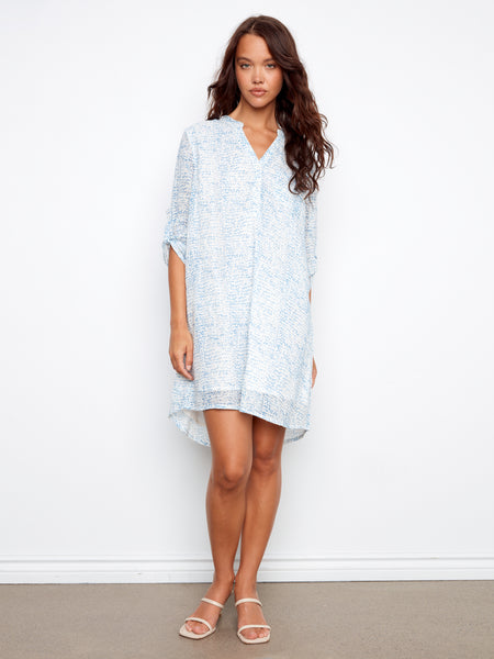 CHARLIE B C3253 3/4 SLEEVE HENLEY DRESS - 2 COLOURS