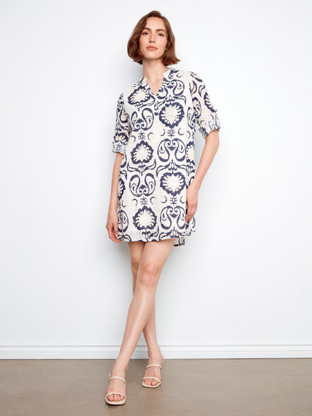 CHARLIE B C3253 3/4 SLEEVE HENLEY DRESS - 2 COLOURS