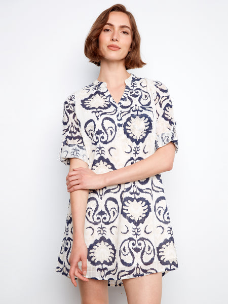 CHARLIE B C3253 3/4 SLEEVE HENLEY DRESS - 2 COLOURS