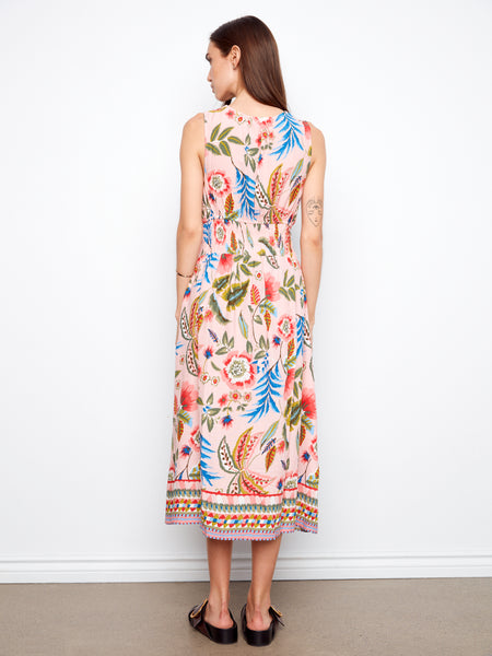 CHARLIE B C3261 PRINTED VISCOSE DRESS WITH SMOCKING AT WAIST