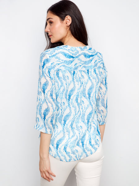 CHARLIE B C4188DR PRINTED ROL UP SLEEVE COTTON GAUZE TOP- 3 COLOURS