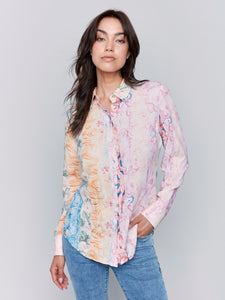 CHARLIE B C4252RP PRINTED LONG SLEEVE BUTTON-DOWN BLOUSE