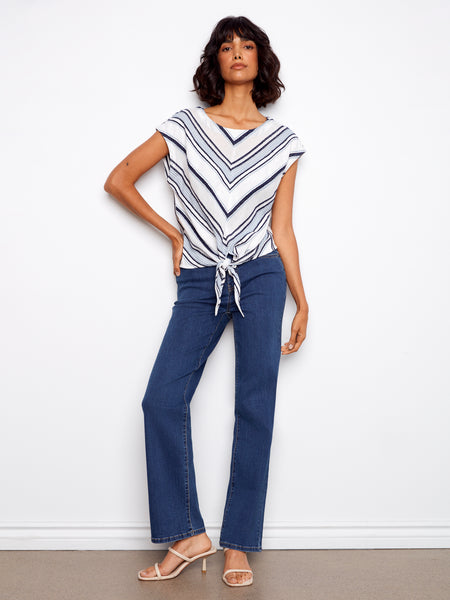 CHARLIE B C4271 CAP SLEEVE Y/D STRIPED TOP