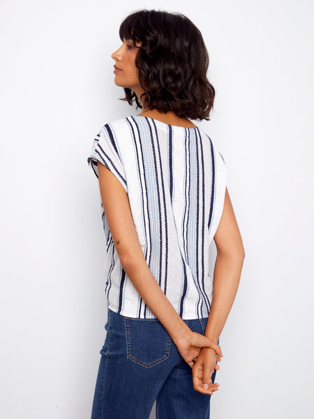 CHARLIE B C4271 CAP SLEEVE Y/D STRIPED TOP