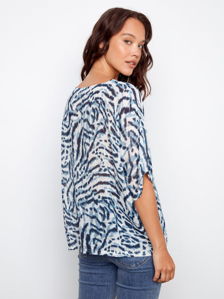 CHARLIE B C4296AA PRINTED DOLMAN COTTON BLOUSE