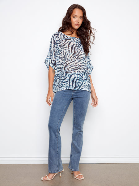CHARLIE B C4296AA PRINTED DOLMAN COTTON BLOUSE