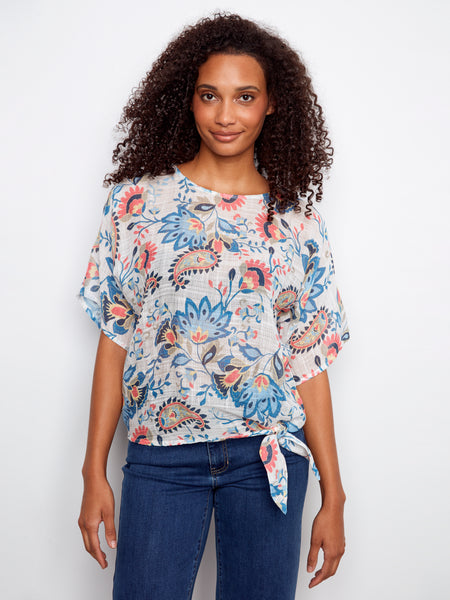 CHARLIE B C4403DD COTTON GAUZE BLOUSE- 2 COLOURS
