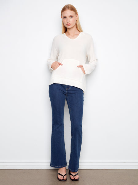 CHARLIE B C4445T BUBBLE COTTON HOODIE WITH KANGAROO POCKET