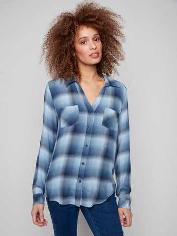CHARLIE B C4490RR BUTTON FRONT BLOUSE