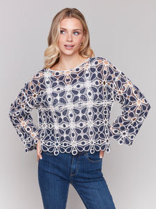 CHARLIE B C4499 COTTON BLEND CROCHET TOP- 2 colours