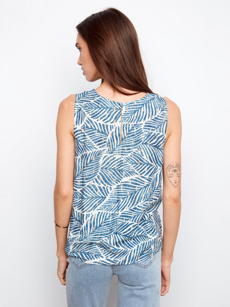 CHARLIE B C4512F PRINTED SLEEVELESS BLOUSE WITH BACK KEYHOLE
