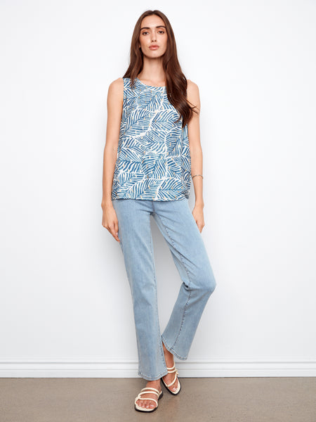 CHARLIE B C4512F PRINTED SLEEVELESS BLOUSE WITH BACK KEYHOLE