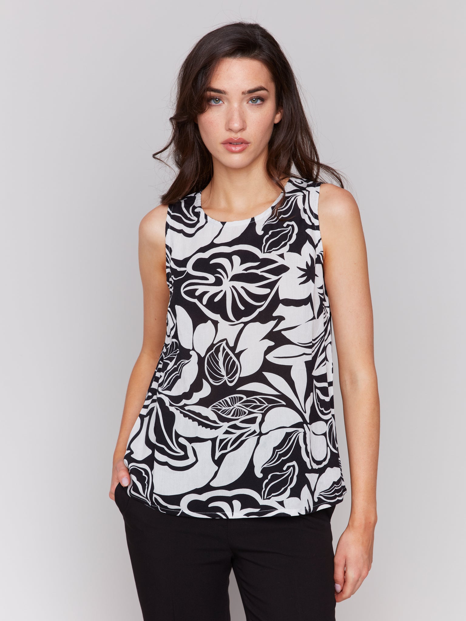 CHARLIE B C4512RP PRINTED VISCOSE SLEEVELESS TOP- 3 COLOURS