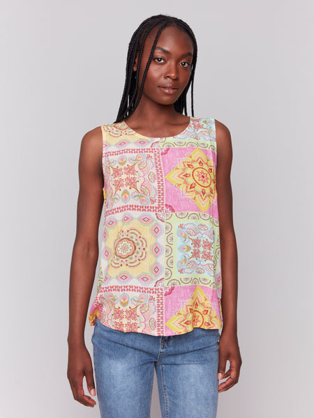CHARLIE B C4512RP PRINTED VISCOSE SLEEVELESS TOP- 3 COLOURS