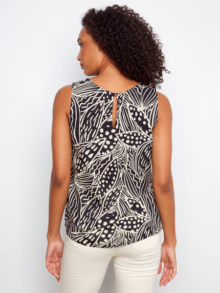 CHARLIE B C4512RR PRINTED SLEEVELESS BLOUSE WITH BACK KEYHOLE
