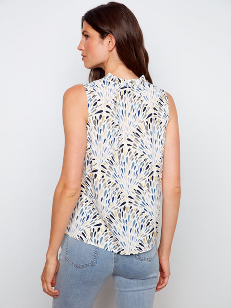 CHARLIE B C4529RR PRINTED SLEEVELESS BLOUSE WITH RUFFLE- 3 COLOURS