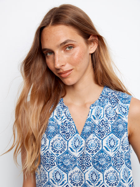 CHARLIE B C4529RR PRINTED SLEEVELESS BLOUSE WITH RUFFLE- 3 COLOURS
