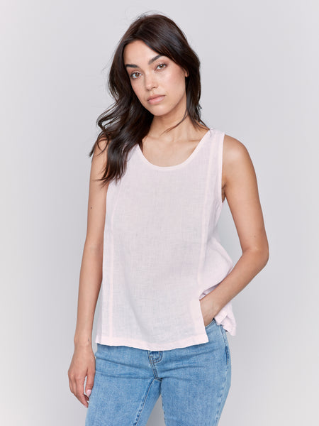 CHARLIE B C4543R SLEEVELESS LINEN TOP WITH SLIT