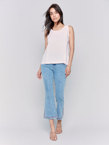 CHARLIE B C4543R SLEEVELESS LINEN TOP WITH SLIT