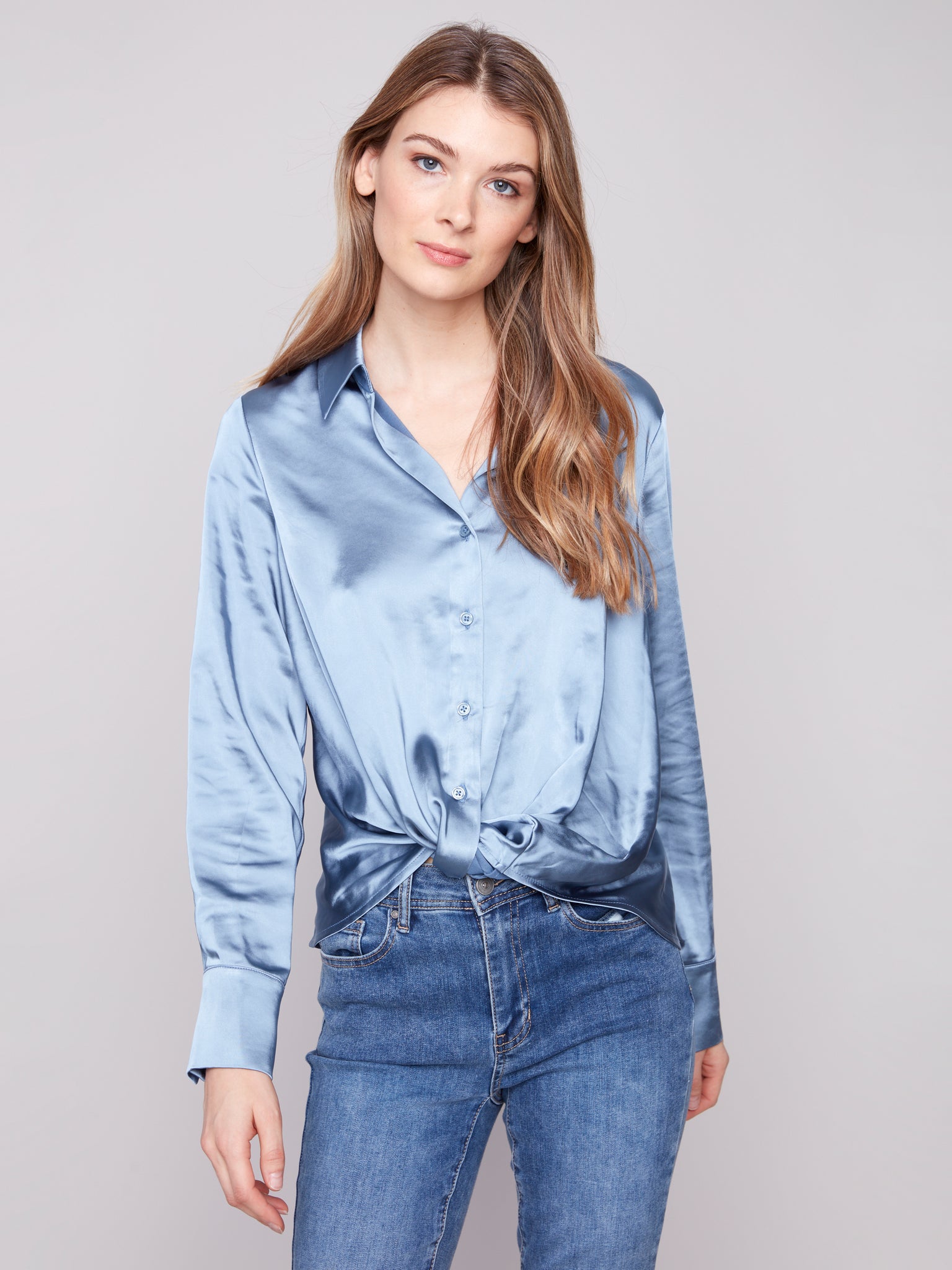CHARLIE B C4551R LONG SLEEVE SHIRT WITH TWISTED FRONT