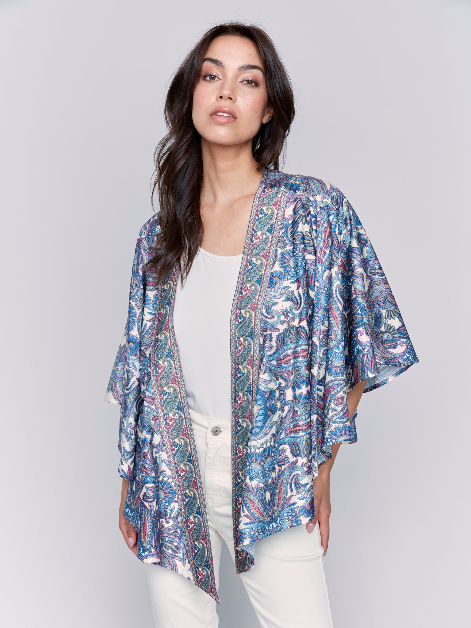 CHARLIE B C4567P PRINTED SATIN KIMONO