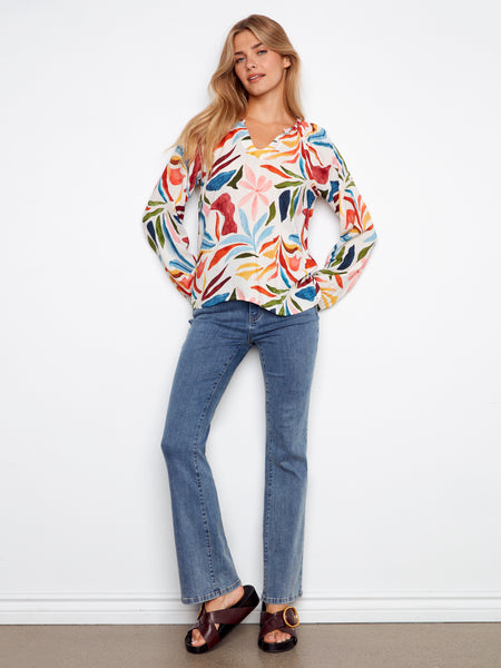 CHARLIE B C4570DR PRINTED RAGLAN LONG SLEEVE POPOVER - 2 COLOURS