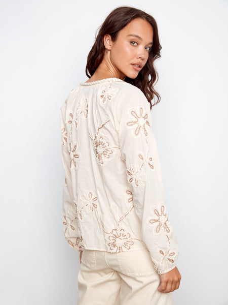 CHARLIE B C4570DR PRINTED RAGLAN LONG SLEEVE POPOVER - 2 COLOURS