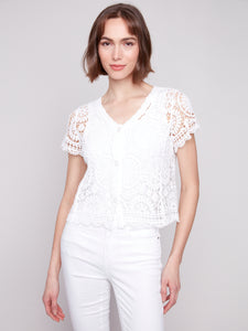 CHARLIE B C4584 SHORT SLEEVE CROCHET BOLERO CARDIGAN