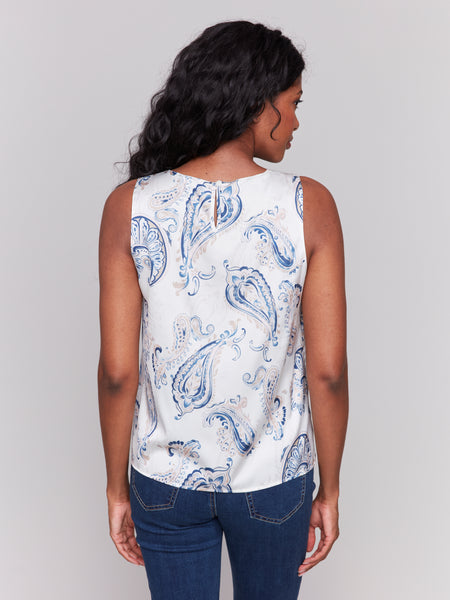 CHARLIE B C4599P PRINTED SATIN SLEEVELESS TOP