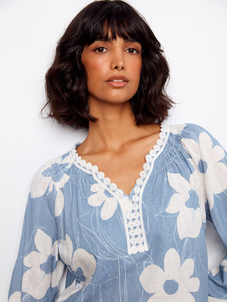 CHARLIE B  C4602R PRINTED RAGLAN LONG SLEEVE BLOUSE