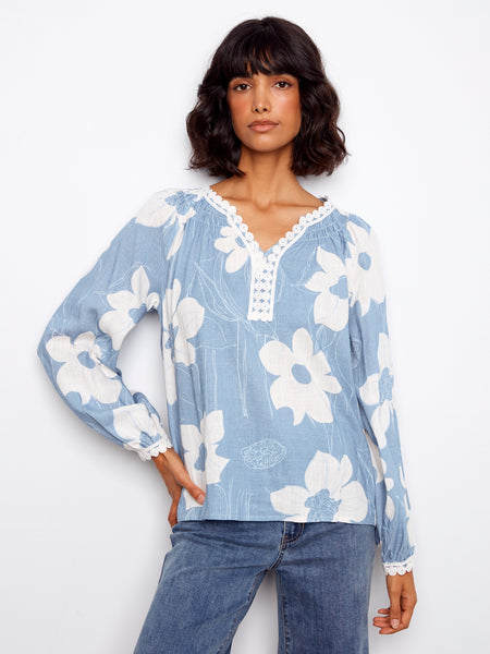 CHARLIE B  C4602R PRINTED RAGLAN LONG SLEEVE BLOUSE