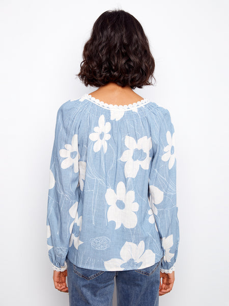 CHARLIE B  C4602R PRINTED RAGLAN LONG SLEEVE BLOUSE