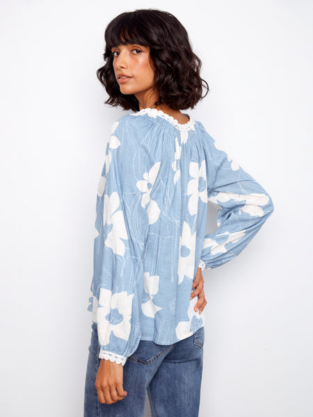 CHARLIE B  C4602R PRINTED RAGLAN LONG SLEEVE BLOUSE