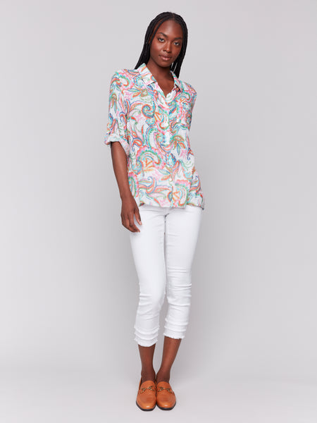 CHARLIE B C4605D PRINTED COTTON GAUZE SHIRT