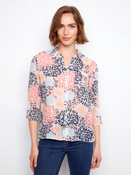 CHARLIE B C4605R COTTON GAUZE BUTTON UP BLOUSE