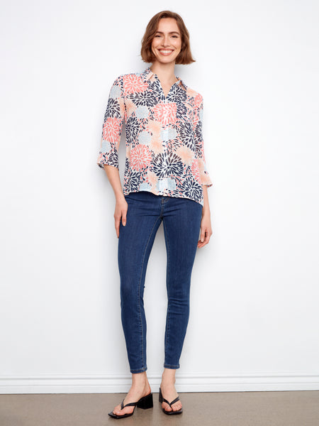 CHARLIE B C4605R COTTON GAUZE BUTTON UP BLOUSE