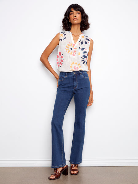 CHARLIE B C4606DD COTTON GAUZE SLEEVELESS BLOUSE